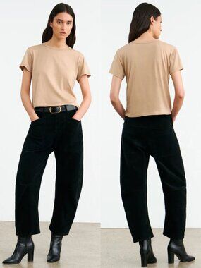 Nili Lotan Shon‎ Corduroy Pant Jet Black Barrel Leg Size 00